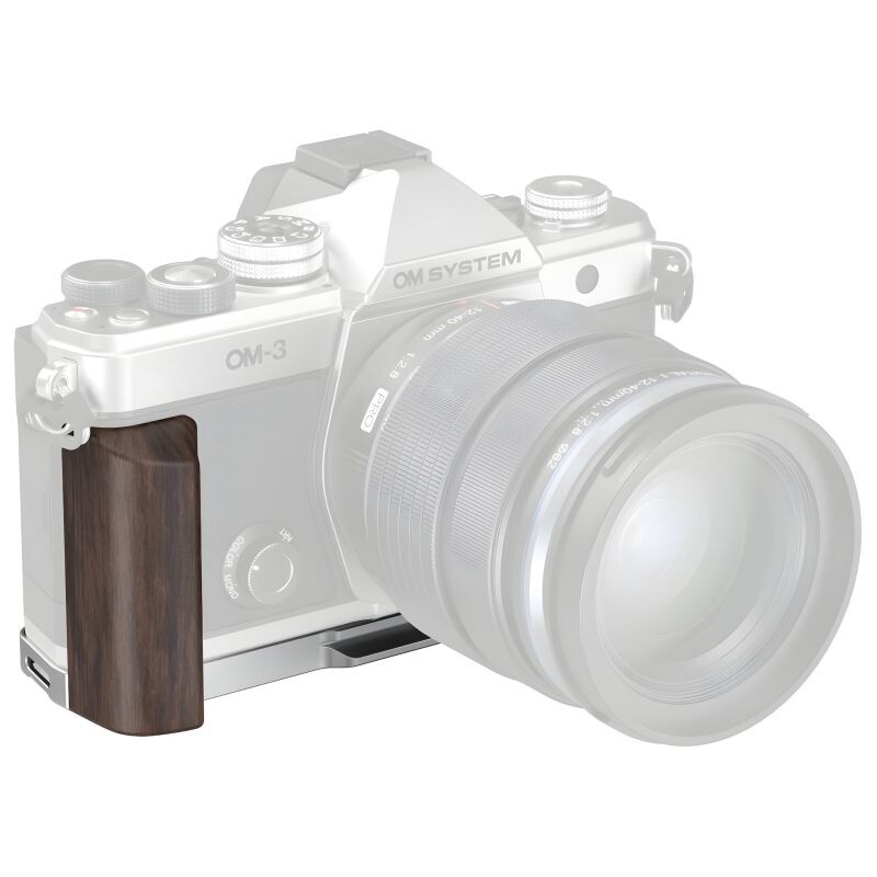 SMALLRIG 5563 L-Shaped Mount Plate with Wooden Handle for OM SYSTEM OM-3