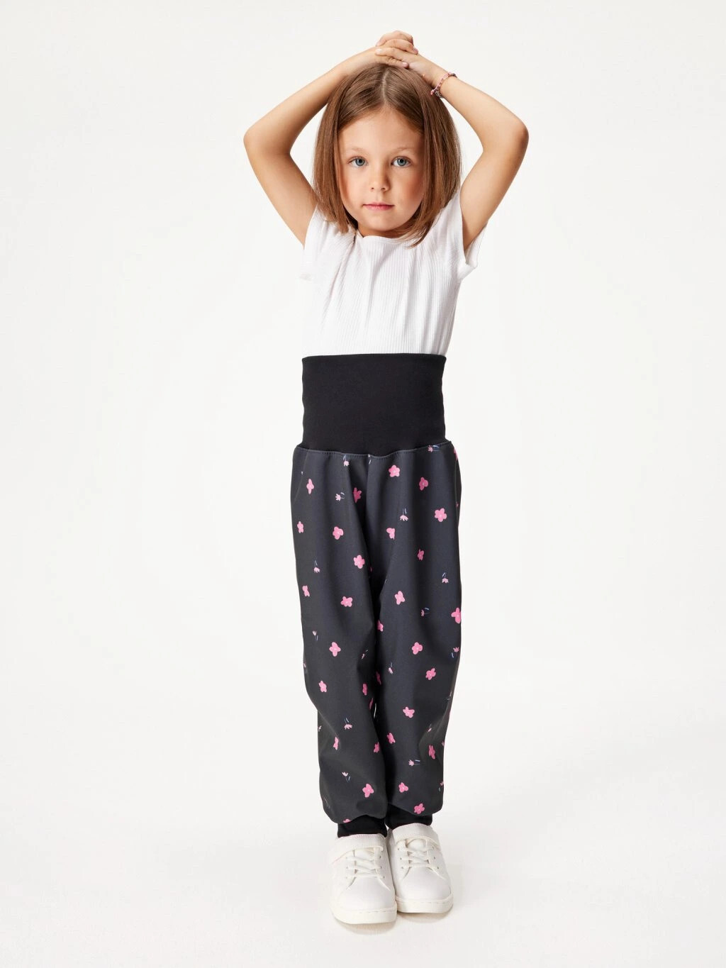 Softshellové kalhoty s fleecem Basic, Černá, Květiny - vel. 92/98