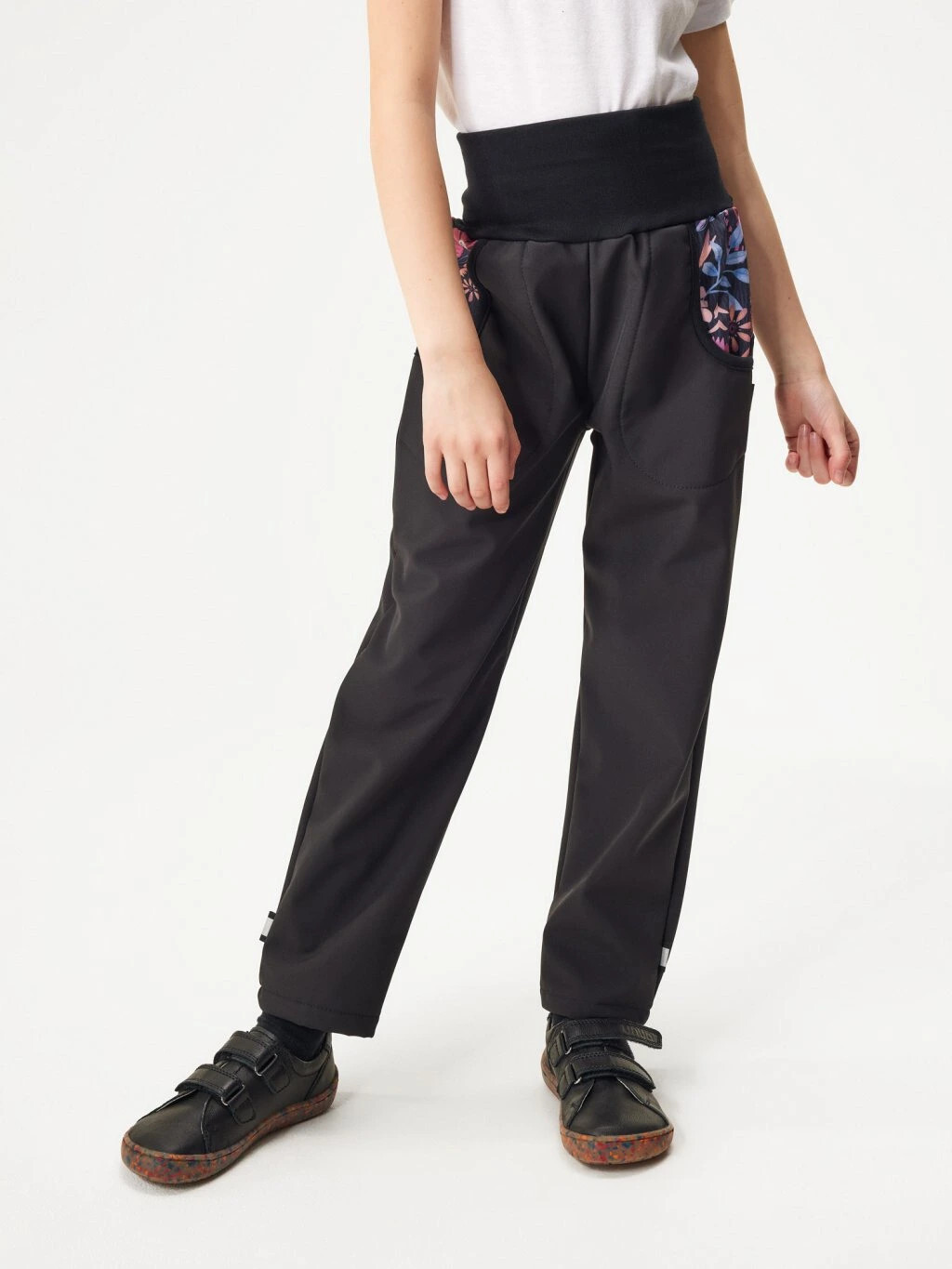 Softshellové kalhoty s fleecem Basic, Černá, Kouzelné květiny - vel. 104/110