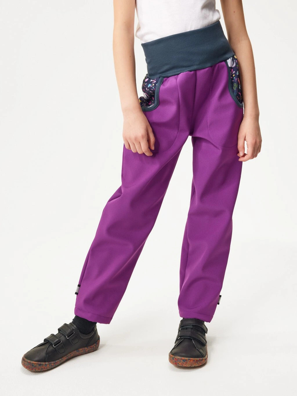 Softshellové kalhoty s fleecem Basic, Ostružinová, Jednorožci - vel. 122/128