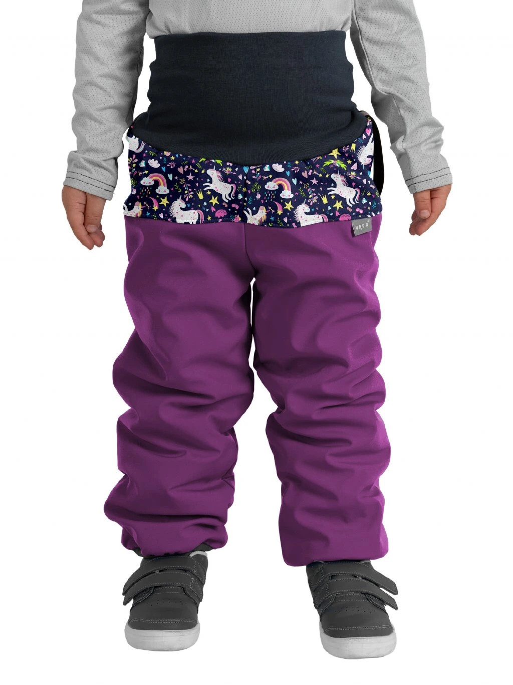 Softshellové oteplovačky s beránkem Plus, Ostružinová, Jednorožci - vel. 86/92