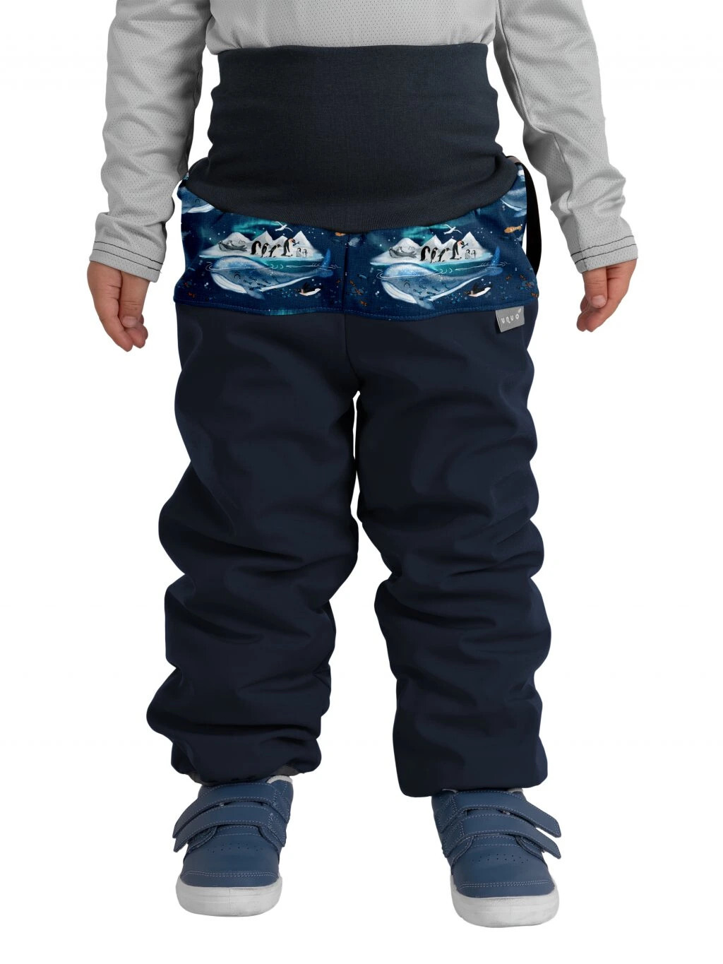 Softshellové oteplovačky s beránkem Plus, Tm. Modročerná, Tučňáci - vel. 86/92