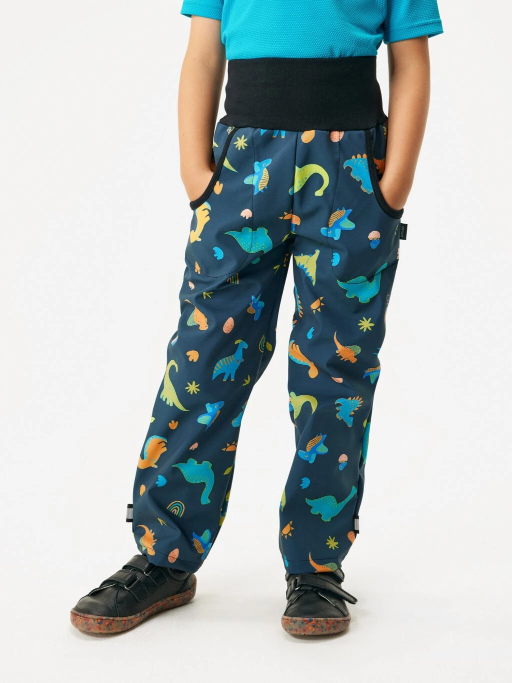 Softshellové kalhoty s fleecem Basic, Dinosauři - vel. 122/128