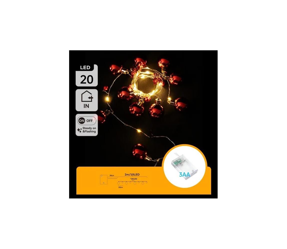 B.V.  - LED Vánoční řetěz 20xLED/3xAA 2m teplá bílá B103033XN