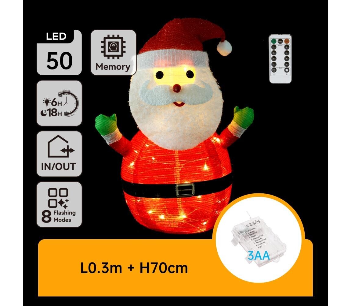 B.V.  - LED Vánoční venkovní dekorace 50xLED/3xAA 0,7m IP44 Santa Claus B10303ABAD