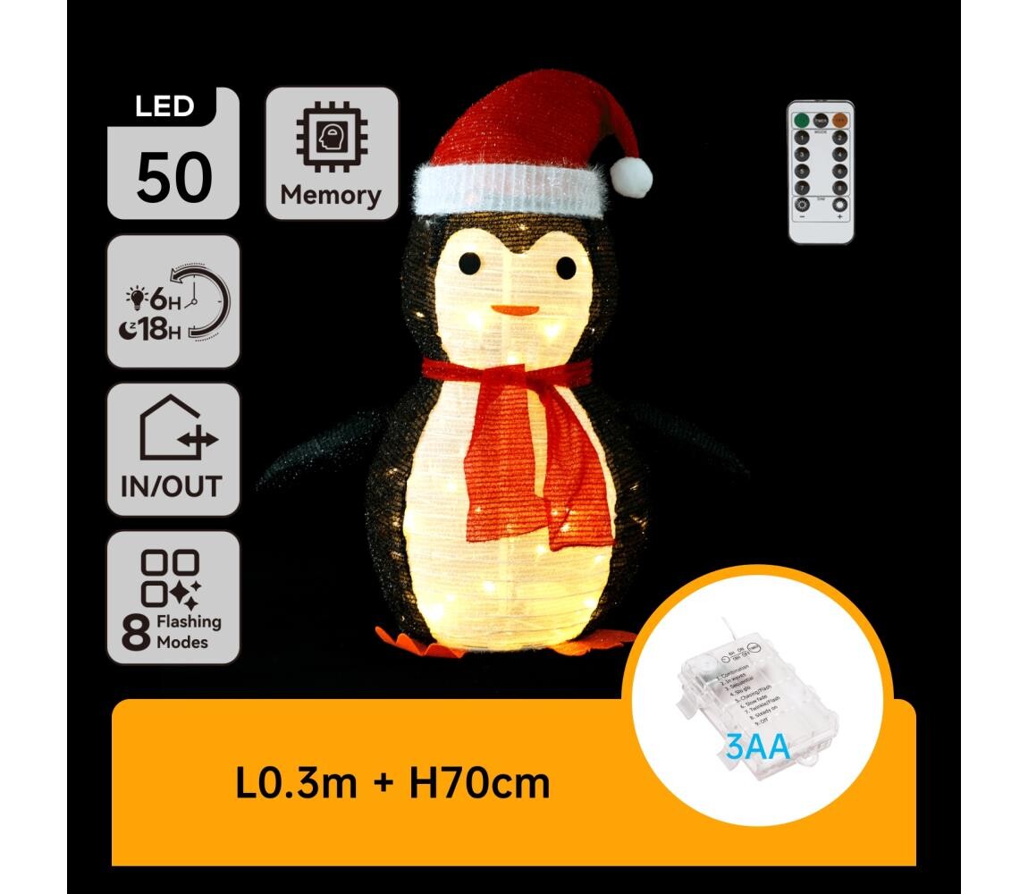 B.V.  - LED Vánoční venkovní dekorace 50xLED/3xAA 0,7m IP44 tučňák B10303ABAF
