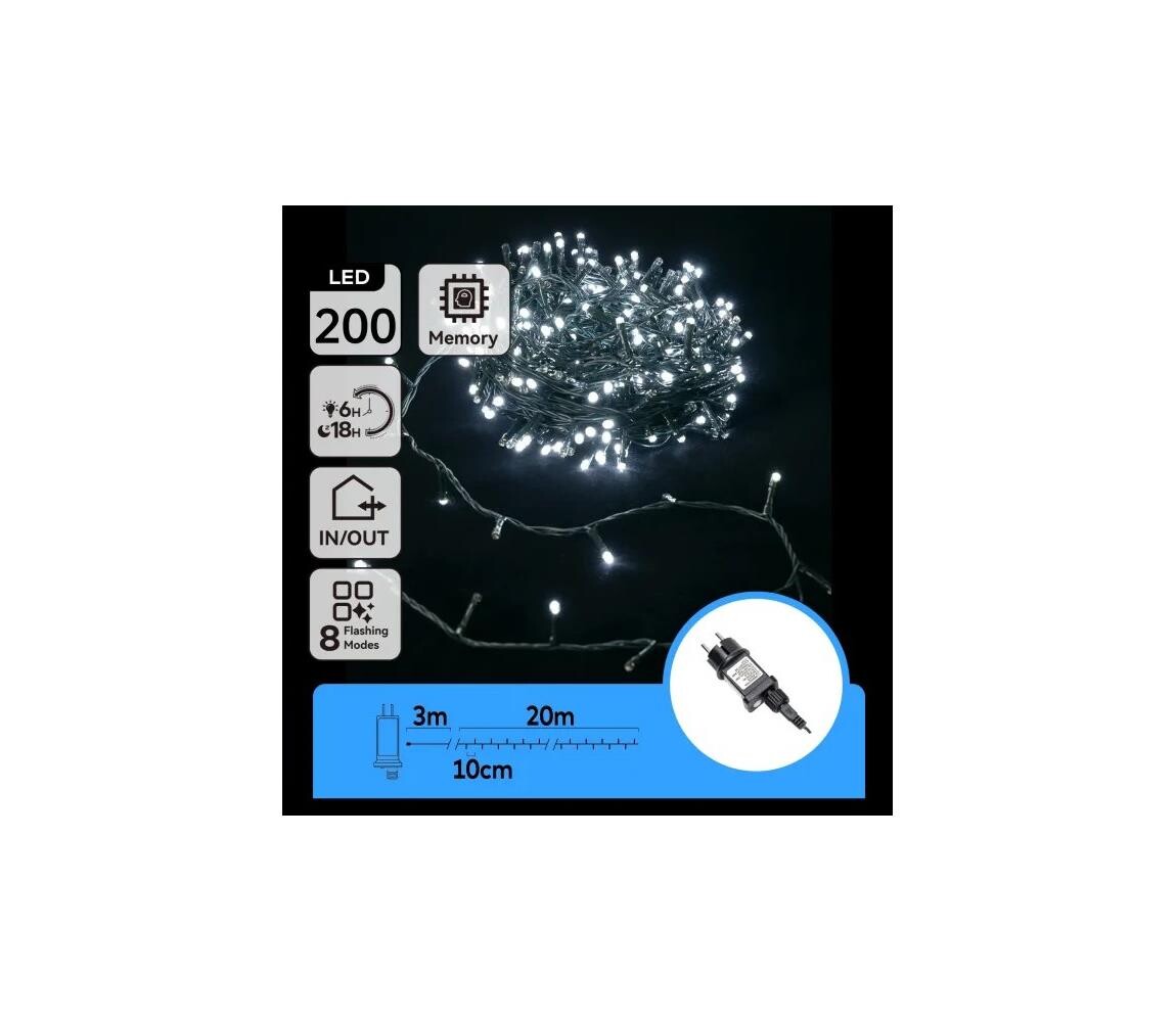 B.V.  - LED Venkovní vánoční řetěz 200xLED/3,6W/230V 20m IP44 studená bílá B10303ABNB