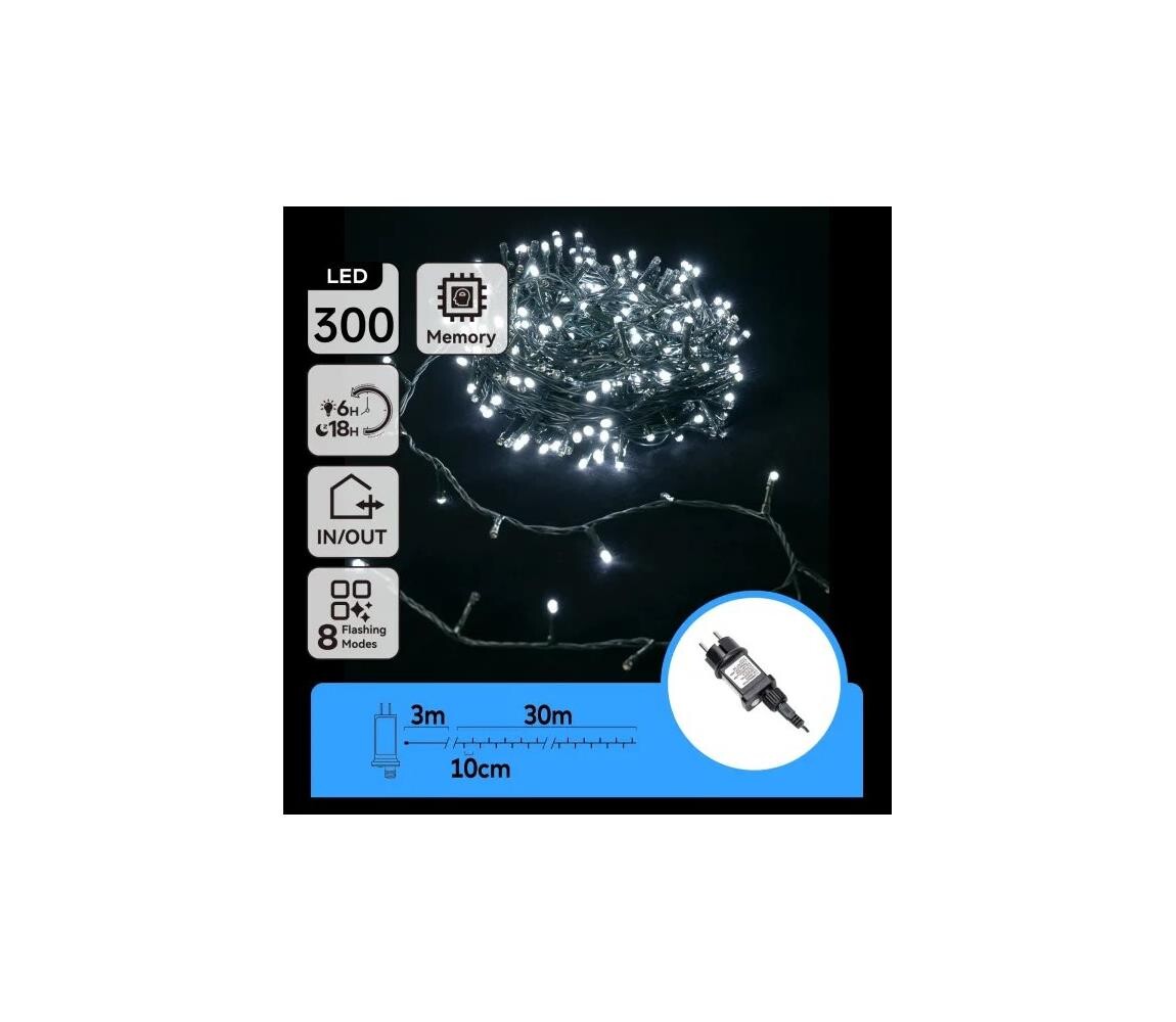 B.V.  - LED Venkovní vánoční řetěz 300xLED/3,6W/230V 30m IP44 studená bílá B10303ABND