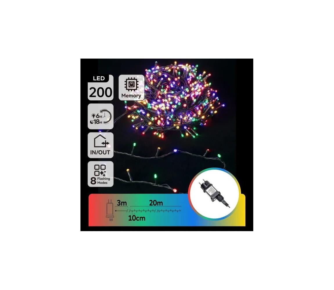 B.V.  - LED RGBY Venkovní vánoční řetěz 200xLED/3,6W/230V 20m IP44 B10303ABNI