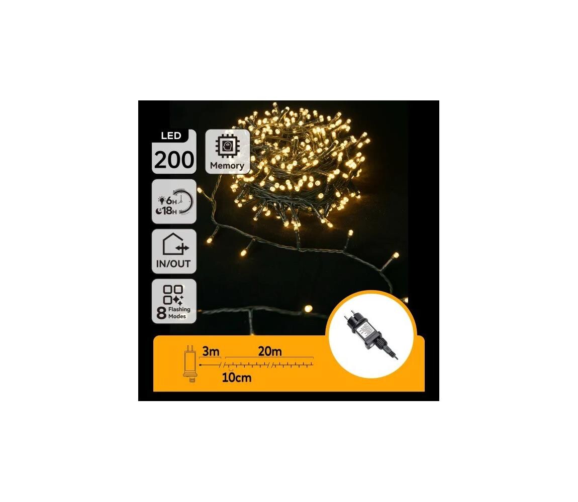 B.V.  - LED Venkovní vánoční řetěz 200xLED/6W/230V 20m IP44 teplá bílá B10303ABNP