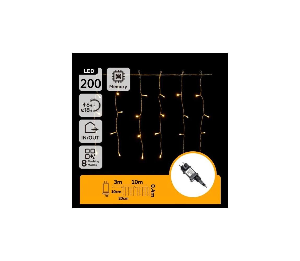 B.V.  - LED Ven. ván. řetěz 200xLED/3,6W/230V/8 funkcí 10x0,4m IP44 teplá B103031Q9