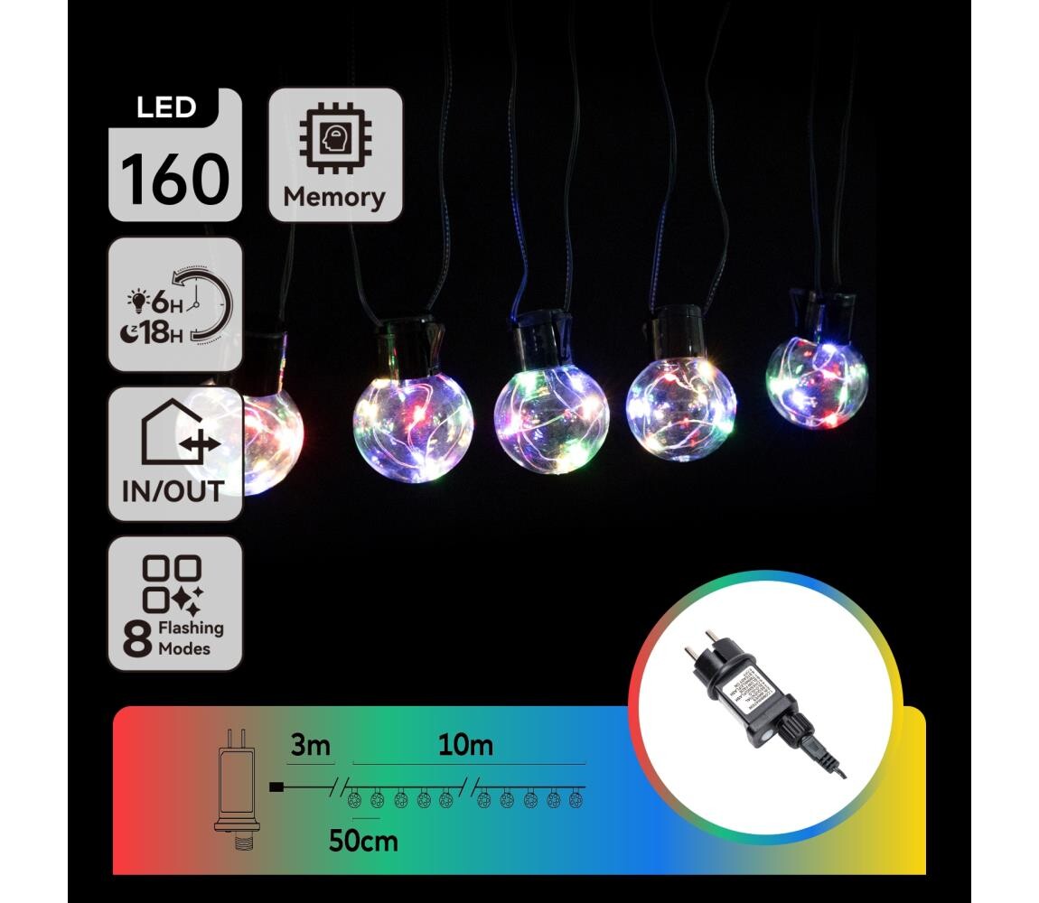 B.V.  - LED RGBY Venkovní dekorační řetěz 160xLED/3,6W/230V 10m IP44 B103031R3