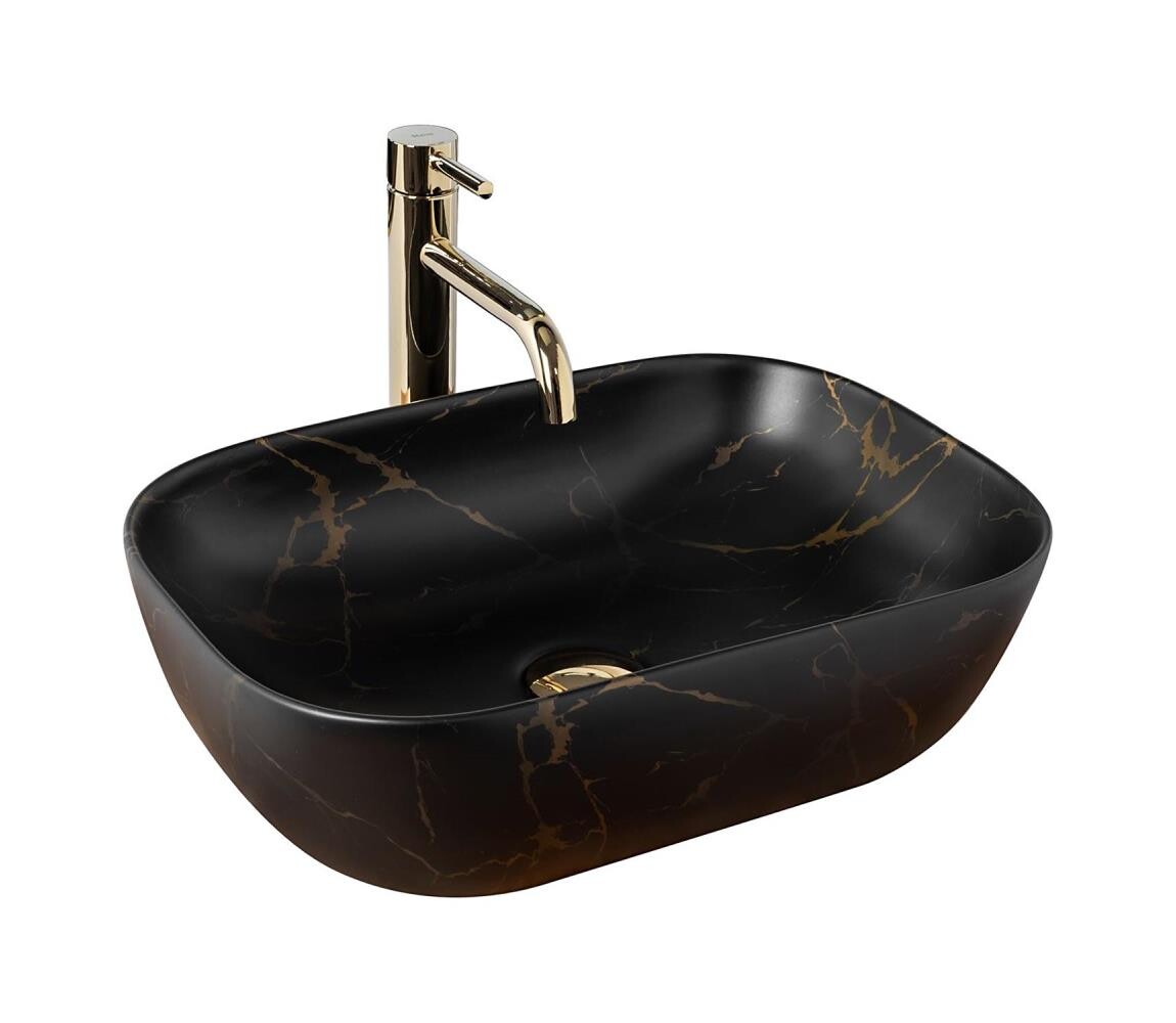 REA-U8908 - Umyvadlo na desku BELINDA 33,5x46,5 cm keramika/černá/dekor mramoru REA-U8908