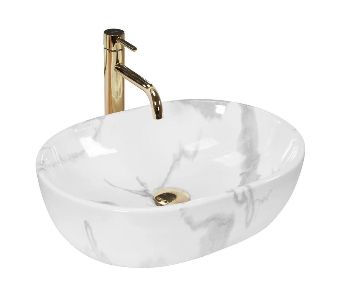 REA-U8001 - Umyvadlo na desku AMELIA 34,5x48 cm keramika/dekor mramoru REA-U8001
