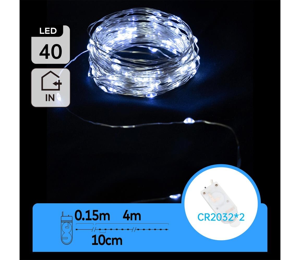 B.V.  - LED Vánoční řetěz 40xLED/2x3V 4m studená bílá B10303K10