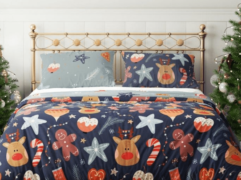 FARO Vánoční povlečení ze saténového mikrovlákna 140x200 + 70x90 cm - Holly Jolly 007