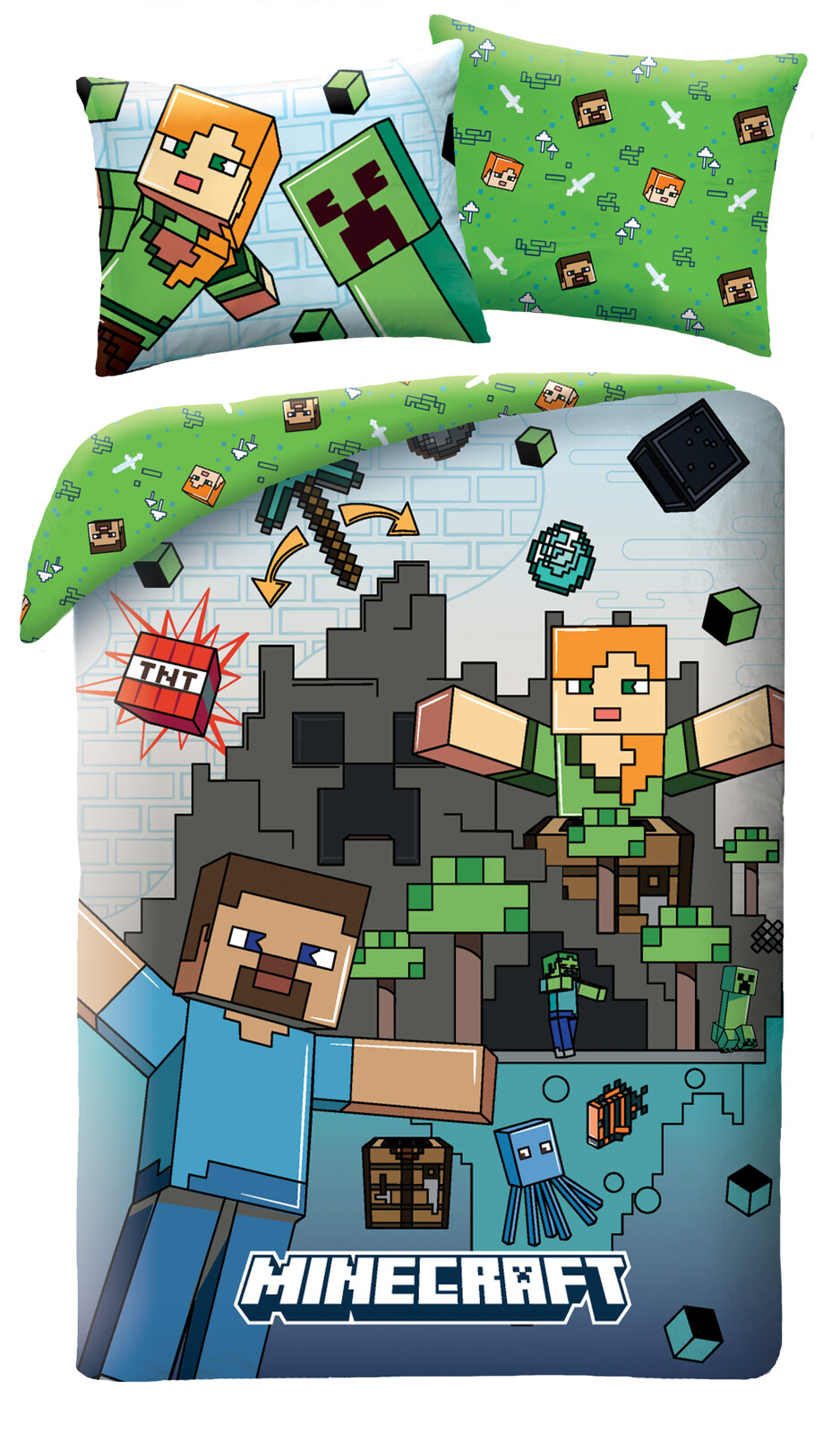 Halantex Bavlněné povlečení 140x200 + 70x90 cm - Minecraft 