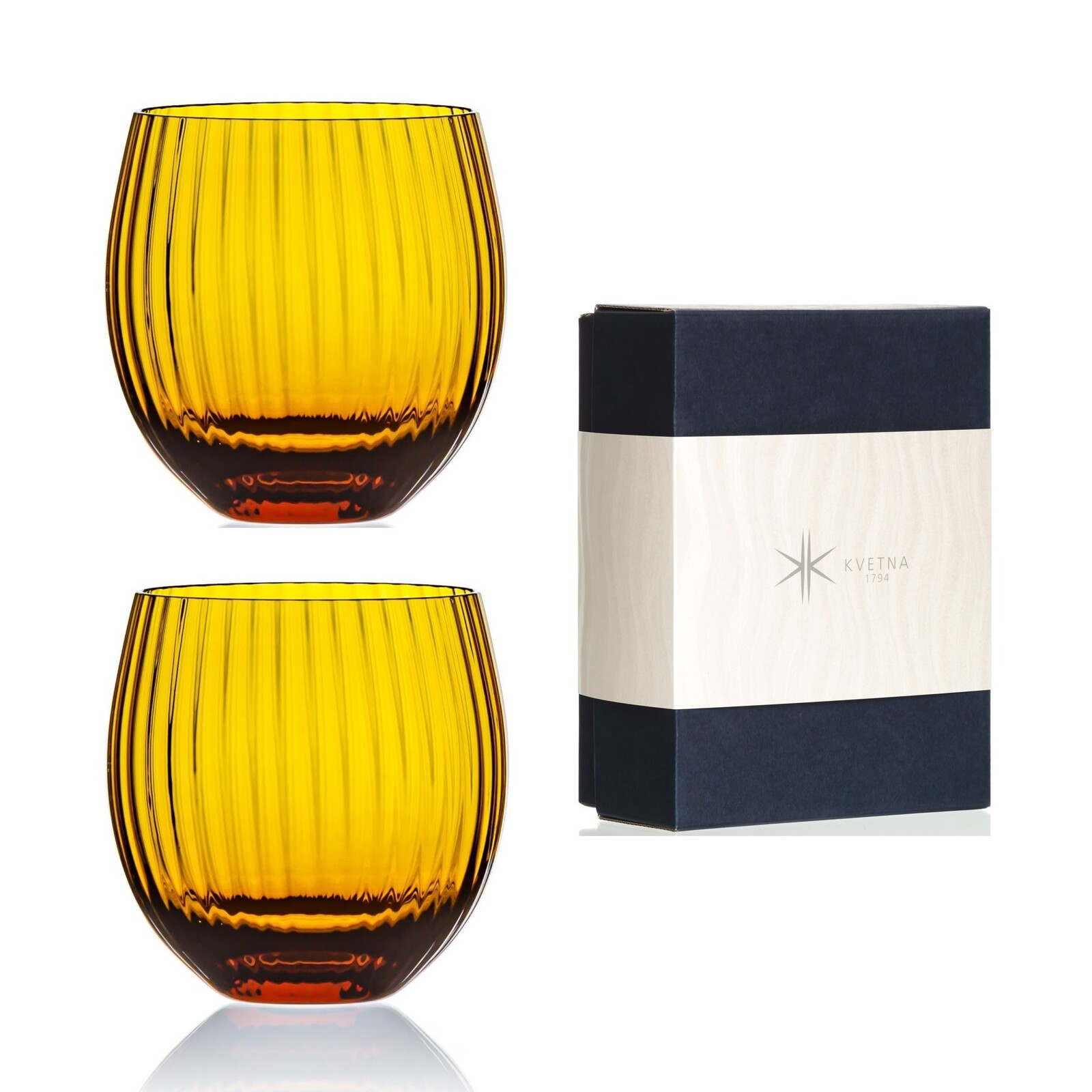 Květná 1794 ručně foukané skleničky na nealko nápoje Tethys Amber 520 ml 2KS