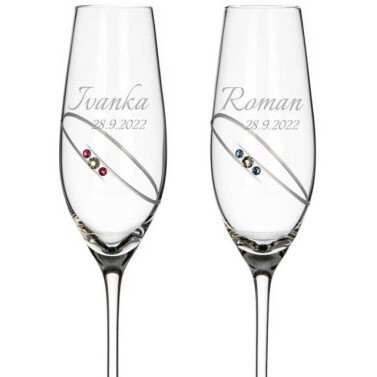 Dekorant Svatební sklenice na šampaňské Diamond Ring s krystaly Swarovski v prémiovém saténovém balení 210 ml 2KS