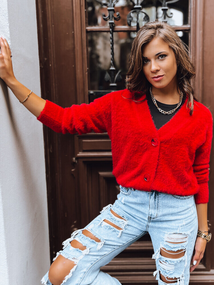 Dámský svetr na knoflíky AHRI Barva červená DSTREET