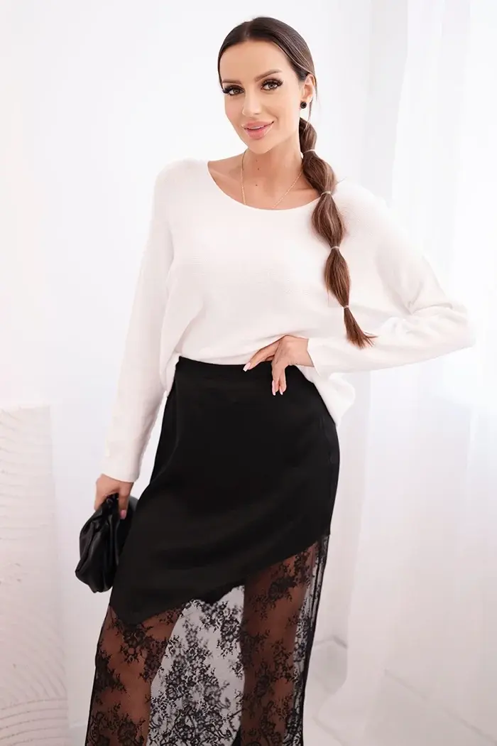 Kesi Włoski Dámská viskózová sukně s krajkou černá