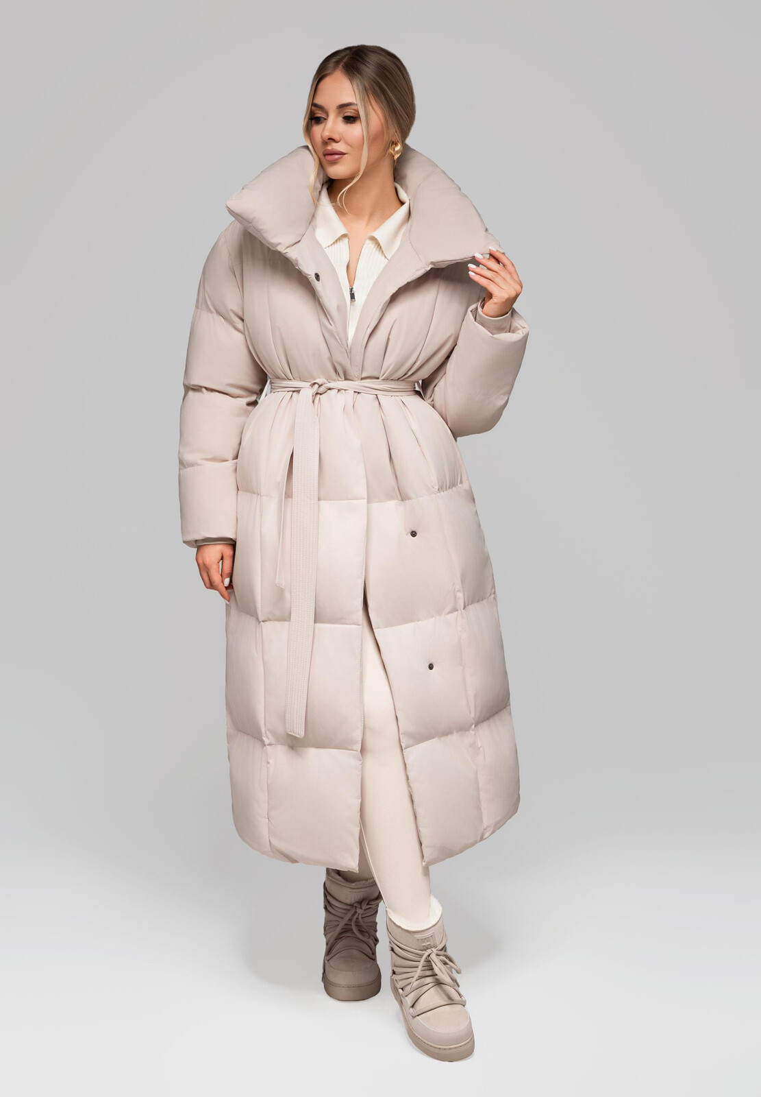 Edoti Women's quilted long jacket with belt OW-JALJ-0104 v2