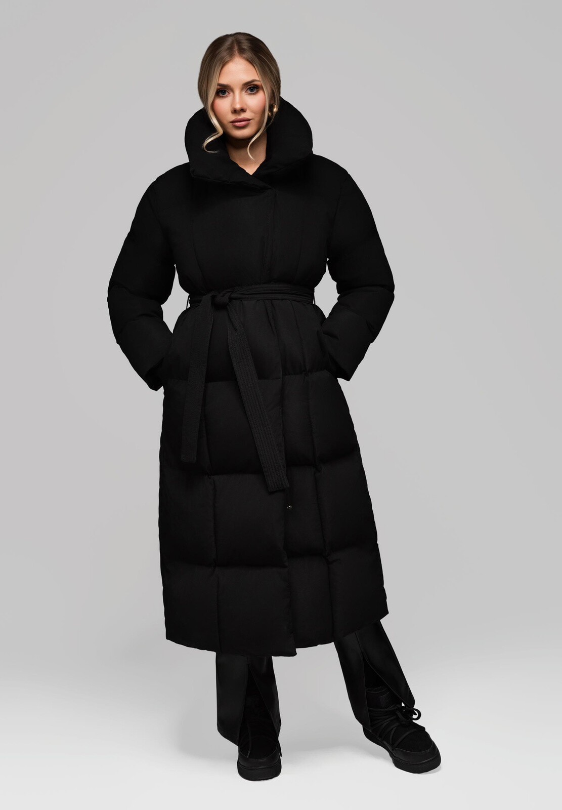 Edoti Women's quilted long jacket with belt OW-JALJ-0104 v1