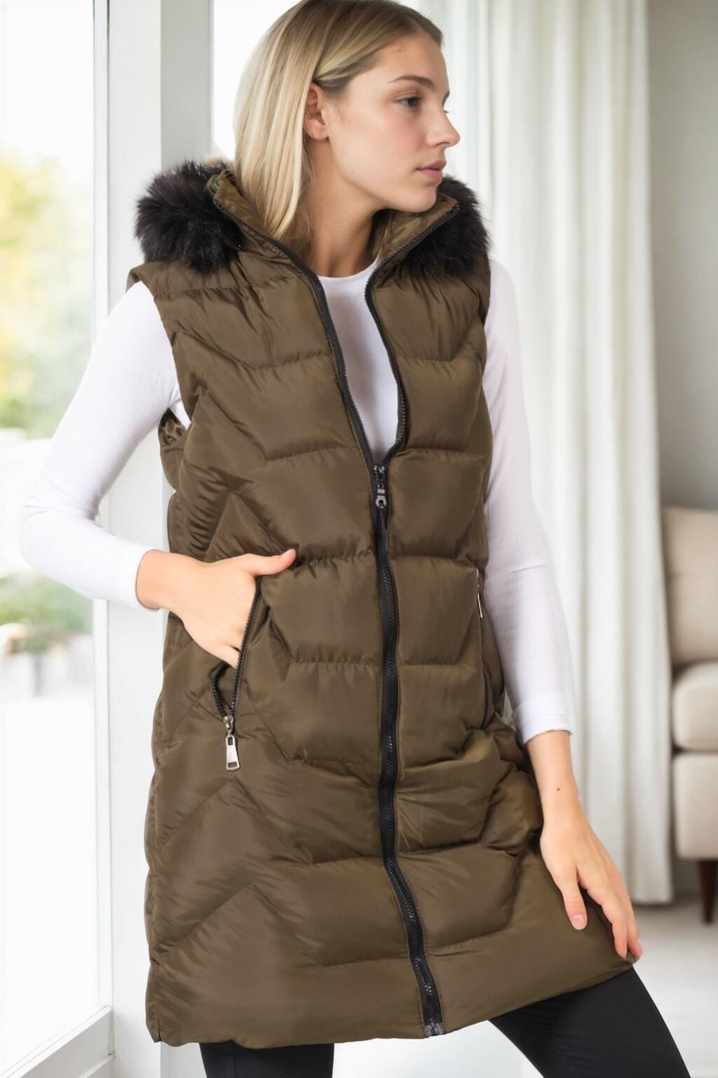 Z9761 DEWBERRY WOMEN'S VEST-KHAKI