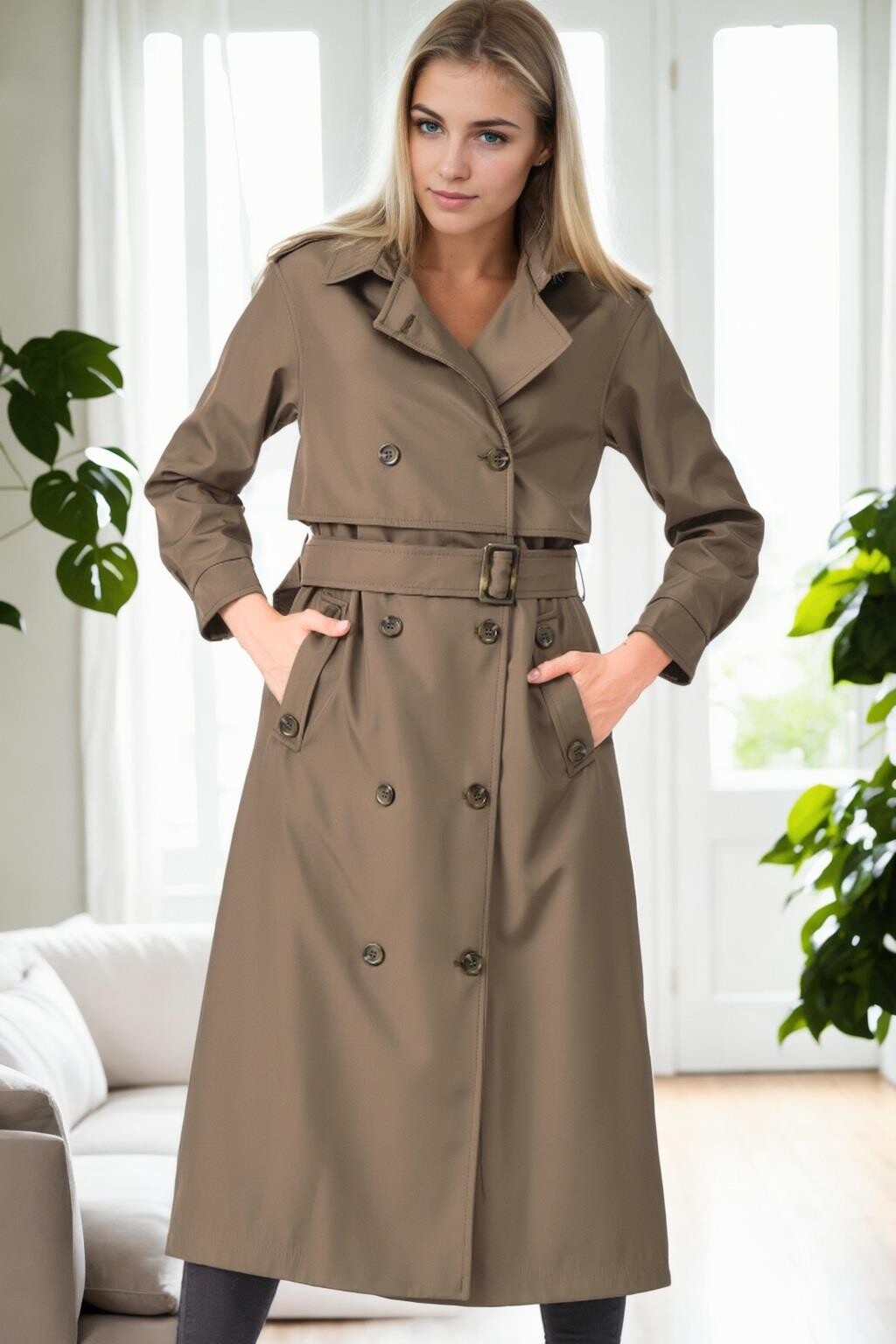 Z9674 DEWBERRY WOMEN'S TRENCH COAT-KHAKI