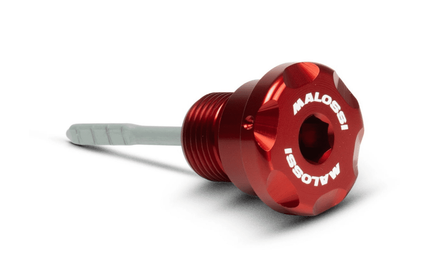 Měrka oleje CNC Malossi červená, Piaggio Leader, Quasar 125 - 300ccm 4T AC/LC M20246BR