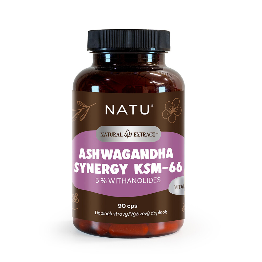 NATU Ashwagandha extrakt KSM-66 (5% withanolidů) s piperinem 90 kapslí