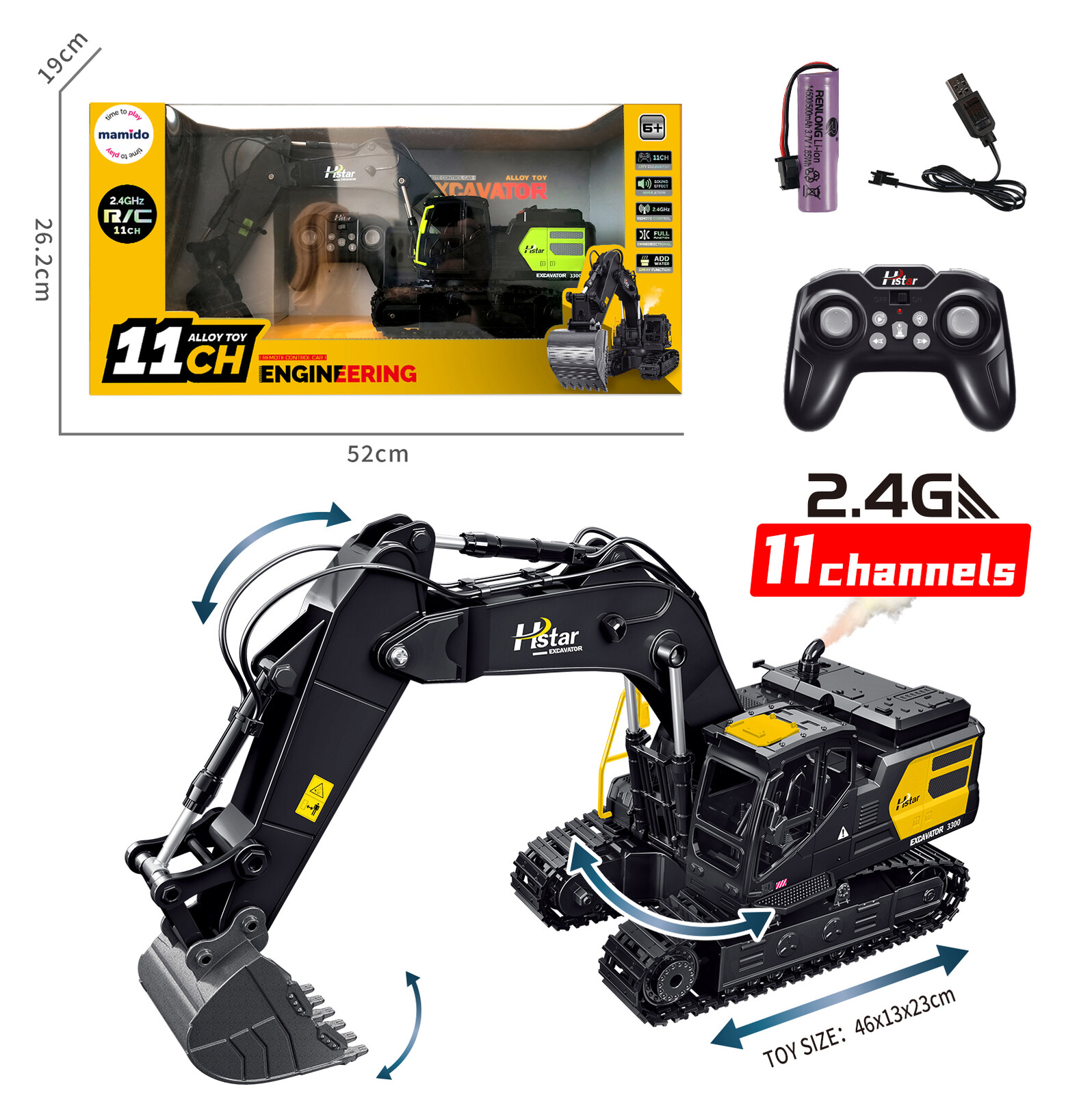 Mamido Mamido Bagr na dálkové ovládání s kouřovými efekty Excavator 3300 RC