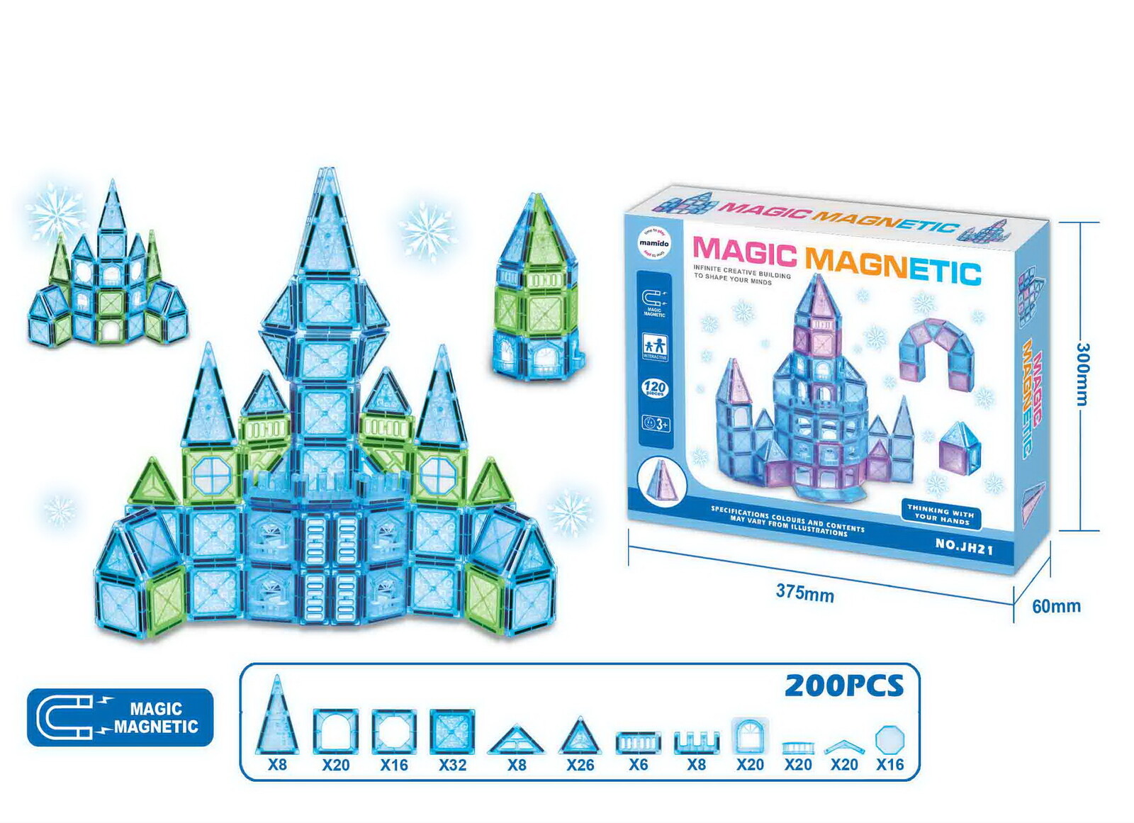 Mamido Mamido Magnetická stavebnice Magic frozen 200 dílů