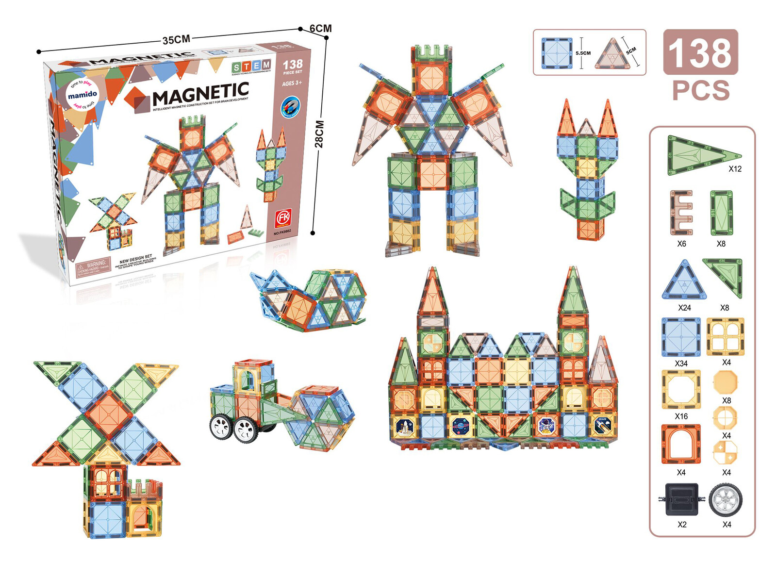 Mamido Mamido Magnetická stavebnice Magnetic transformer 138 dílů