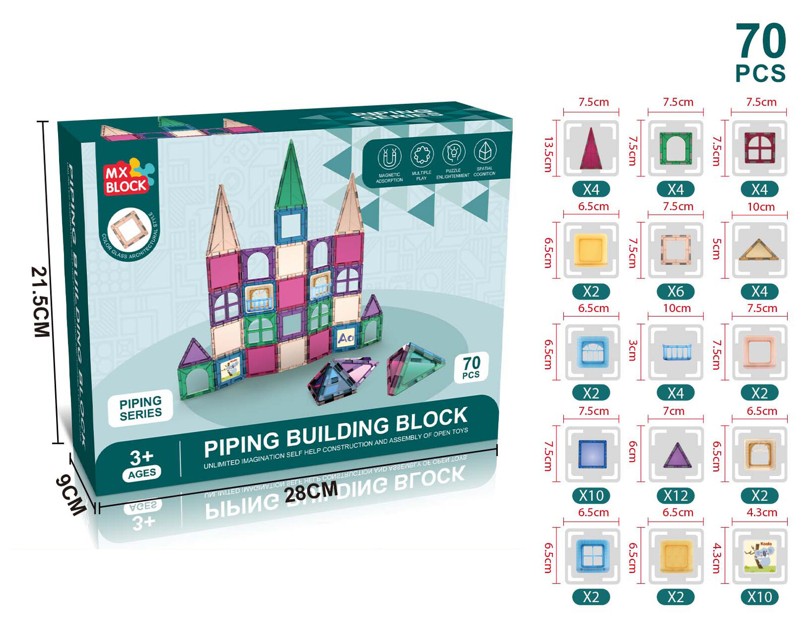 Mamido Mamido Magnetická stavebnice Piping building blocks 70 dílů