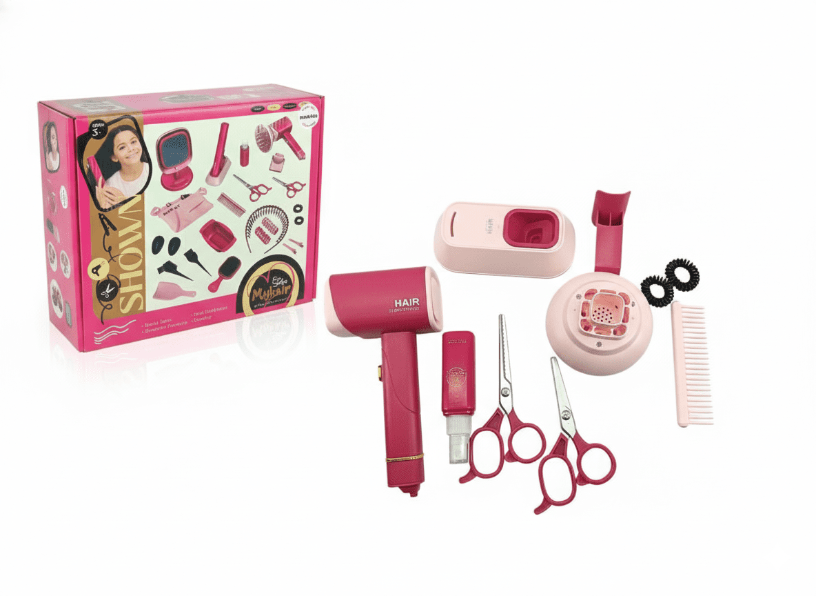 Mamido Mamido Dětský kadeřnický set s fénem růžový 12 ks příslušenství