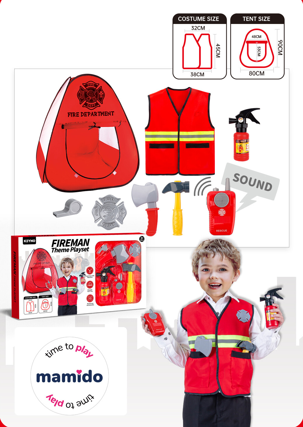 Mamido Mamido Hasičský stan s kostýmem a doplňky 8 ks