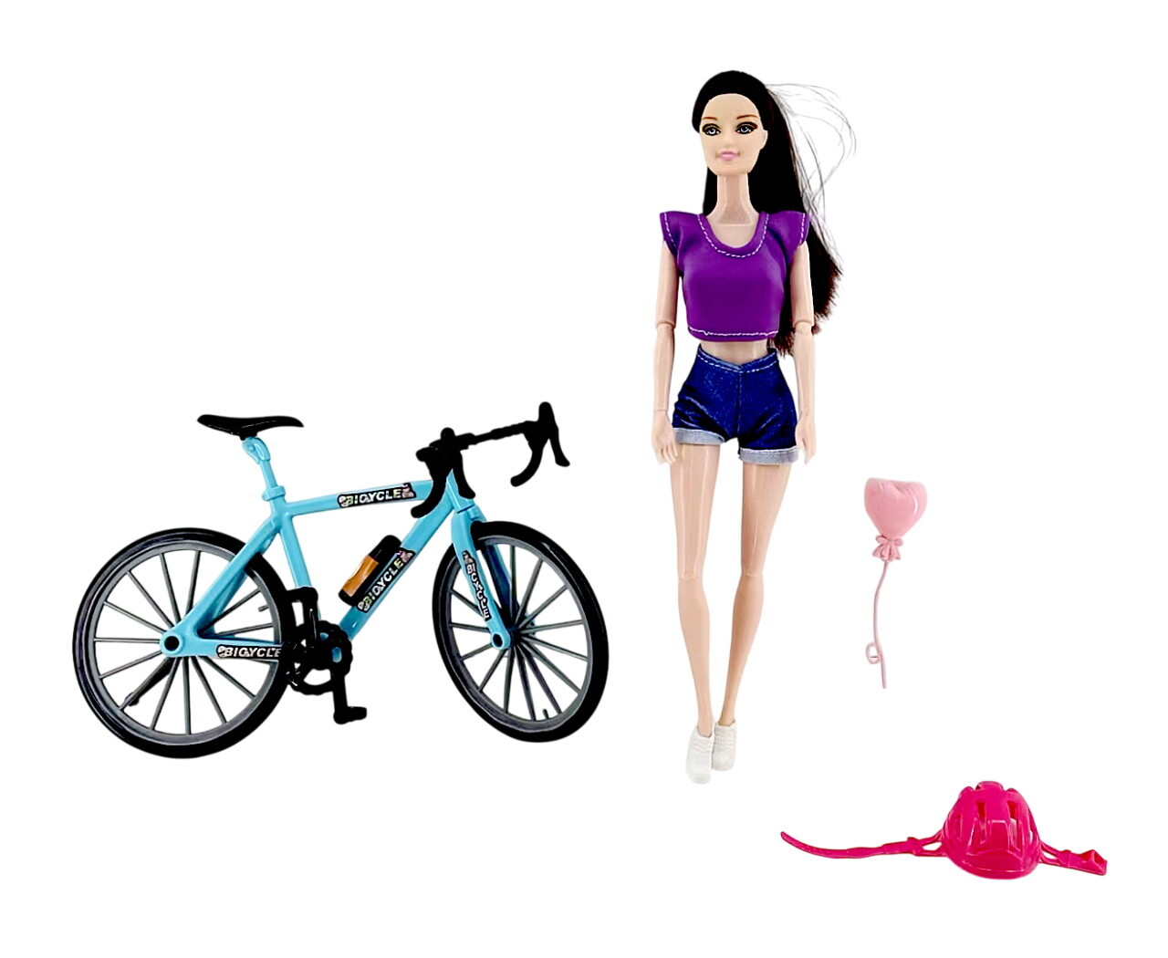 Mamido Mamido Panenka na kole s helmou černé vlasy 29 cm