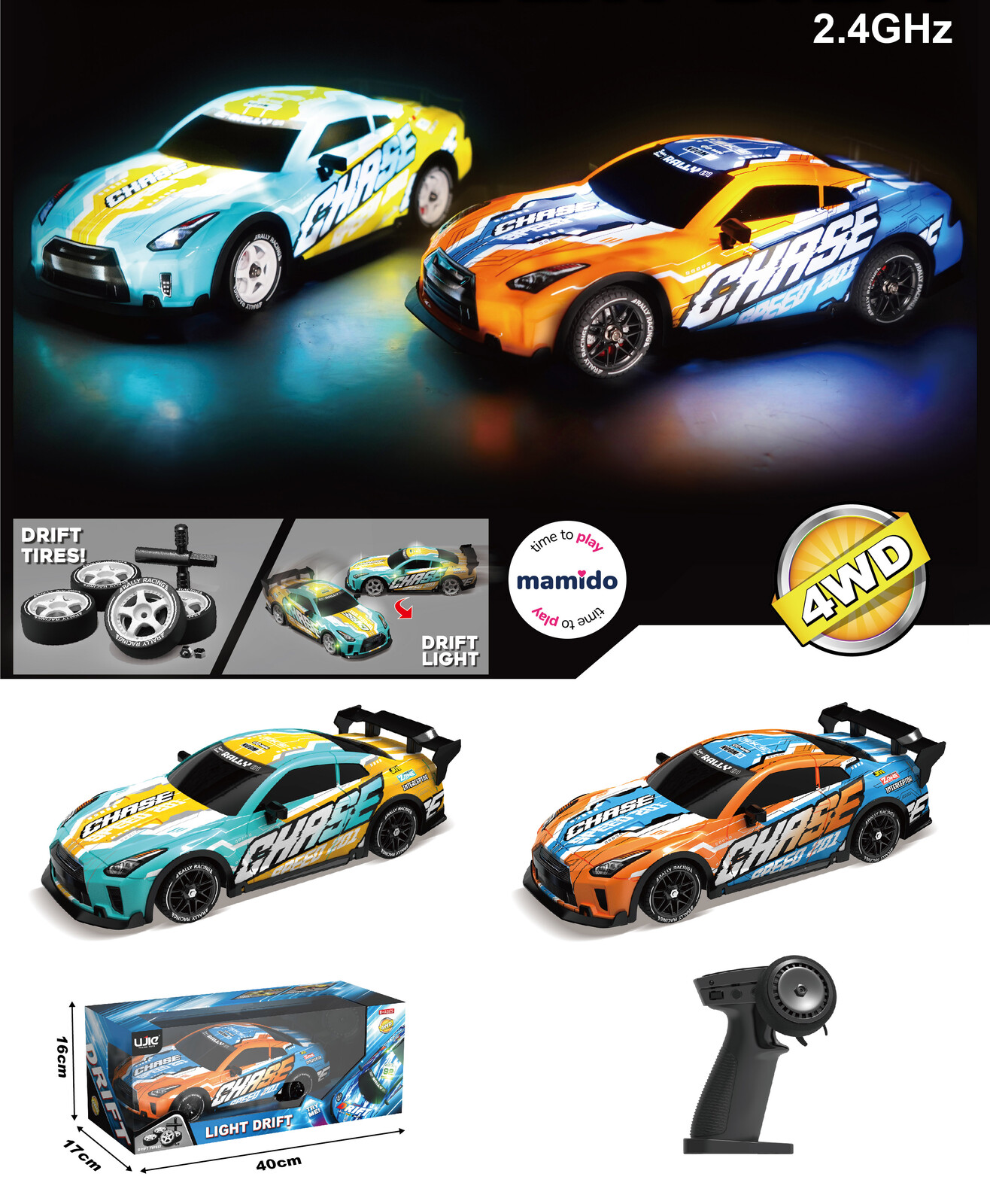 Mamido Mamido Autíčko na dálkové ovládání Drift kola s podsvícením 1:16 RC