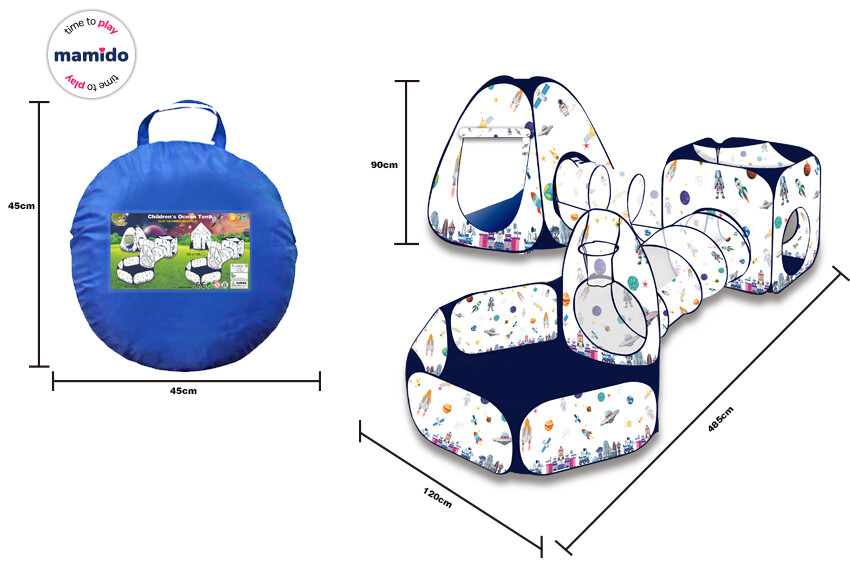 Mamido Mamido Dětský hrací stan s tunelem a bazénkem Vesmír + přenosné pouzdro 485 cm