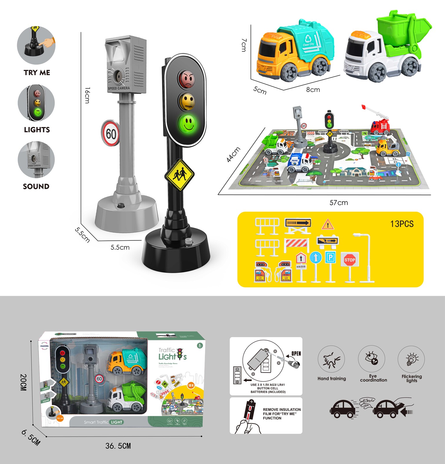 Mamido Mamido Sada autíček se semaforem a doplňky, Popeláři