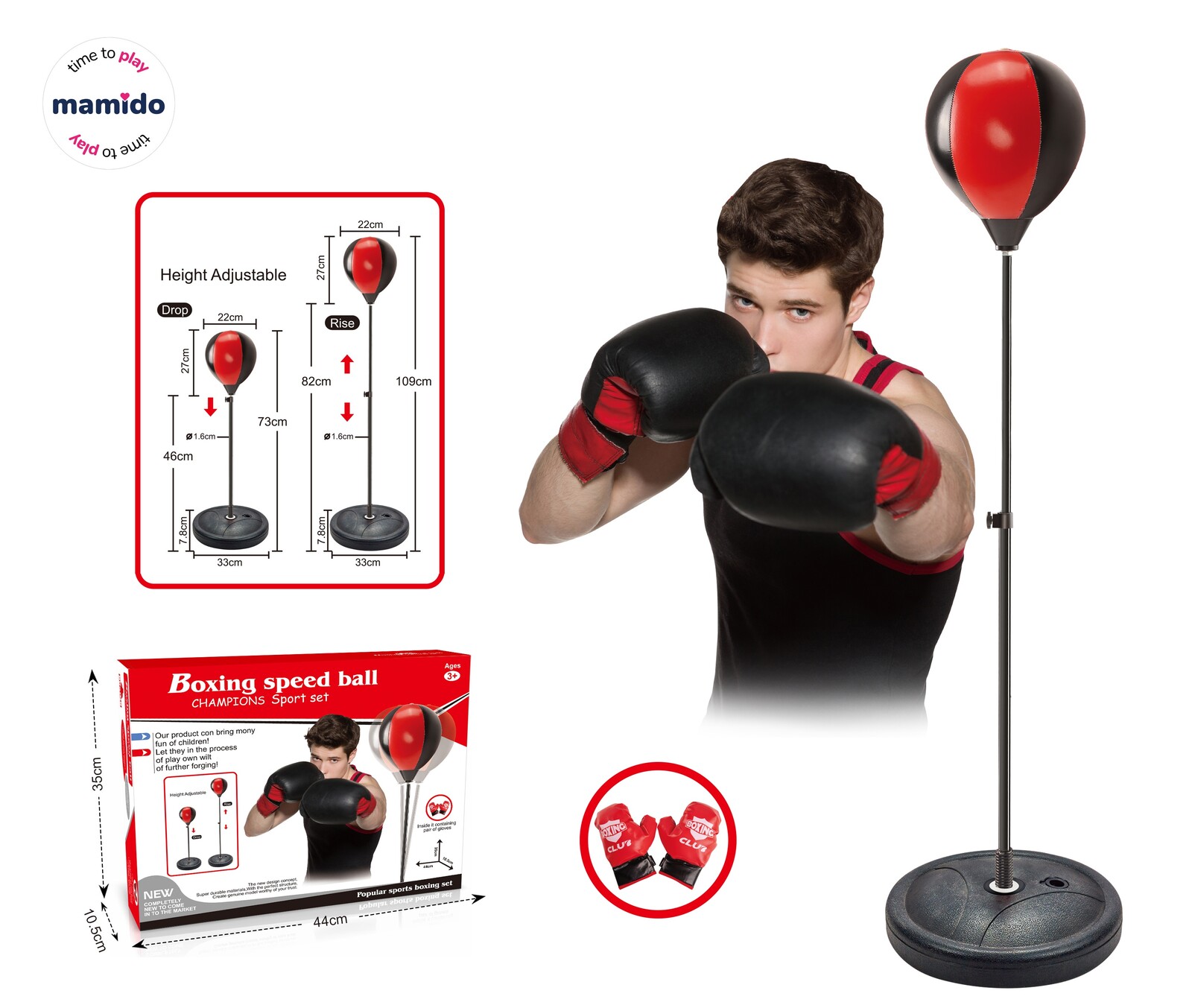 Mamido Mamido Dětský boxovací set - boxovací hruška a rukavice 73 - 109 cm MT1108