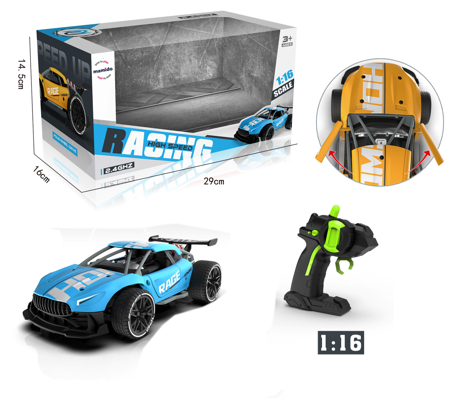 Mamido Mamido Autíčko na dálkové ovládání Rage 1:16 modrá RC