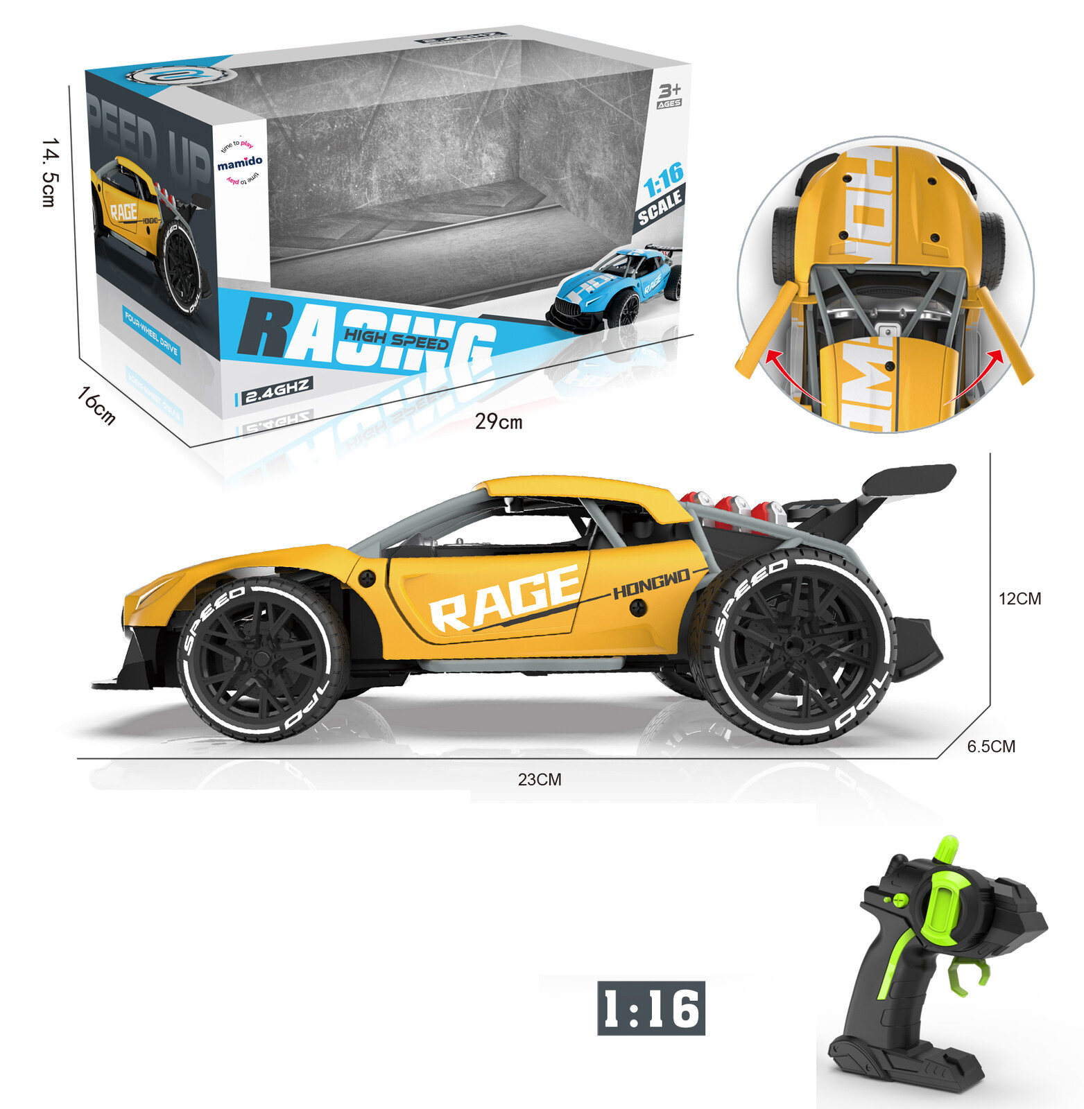 Mamido Mamido Autíčko na dálkové ovládání Rage 1:16 žluté RC