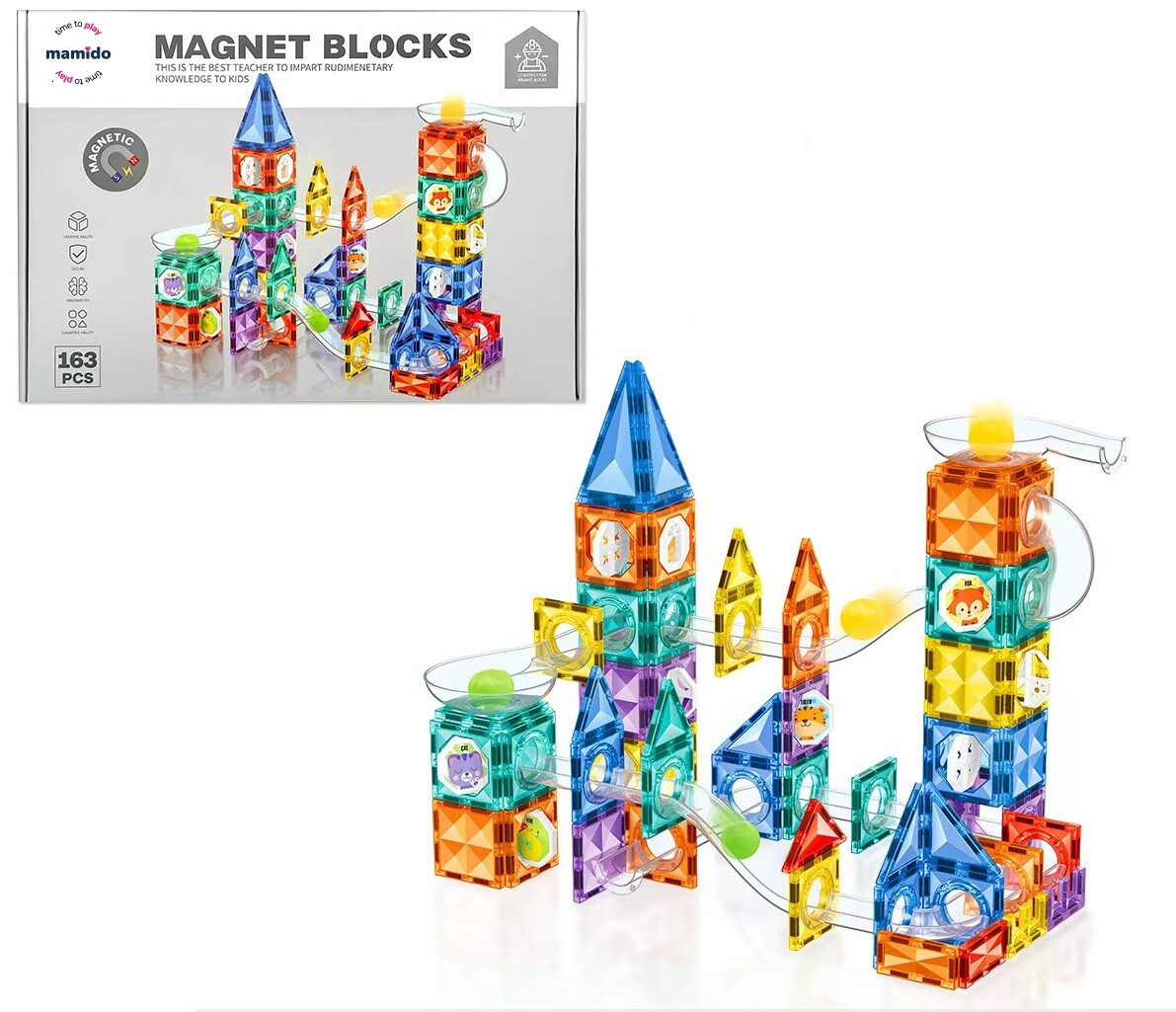 Mamido Mamido Barevná magnetická stavebnice 163 dílků kuličková dráha XL