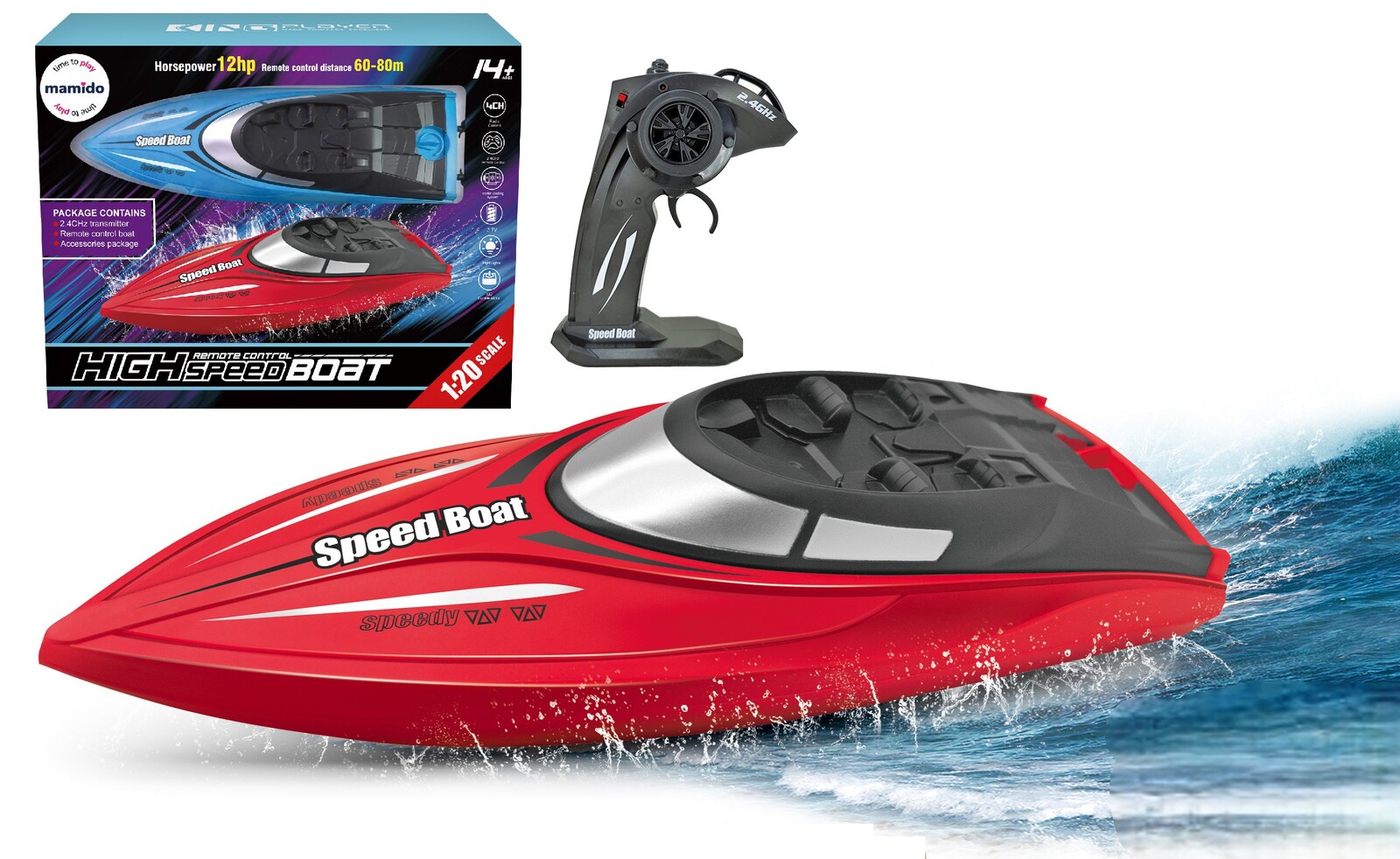 Mamido Mamido Loď na dálkové ovládání High Speed Boat červená, 12HP, 80 m RC