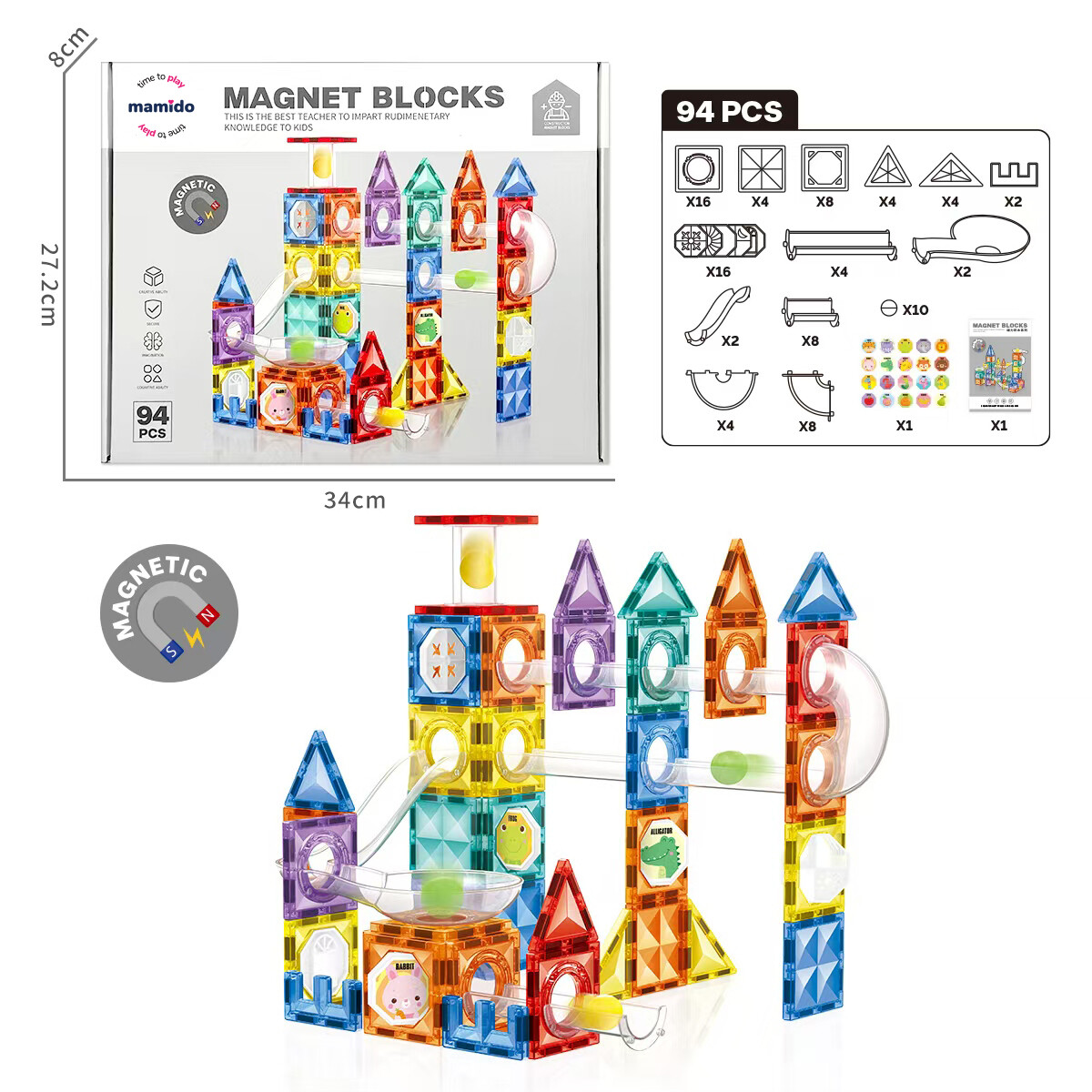 Mamido Mamido Magnetická stavebnice město 94 dílů kuličková dráha L MT1511
