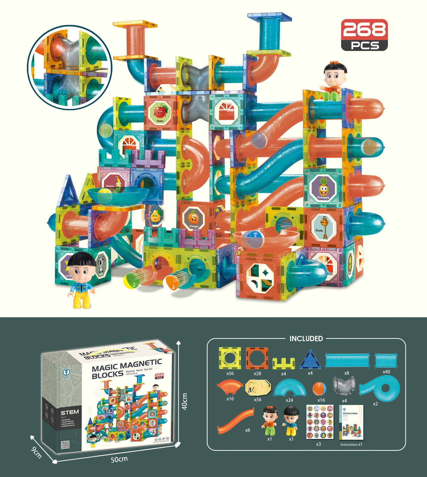 Mamido Mamido Magnetická stavebnice kuličková dráha 268 dílů XXL