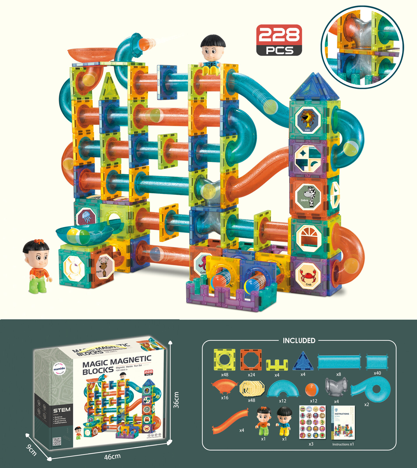 Mamido Mamido Magnetická stavebnice kuličková dráha 228 dílů XL