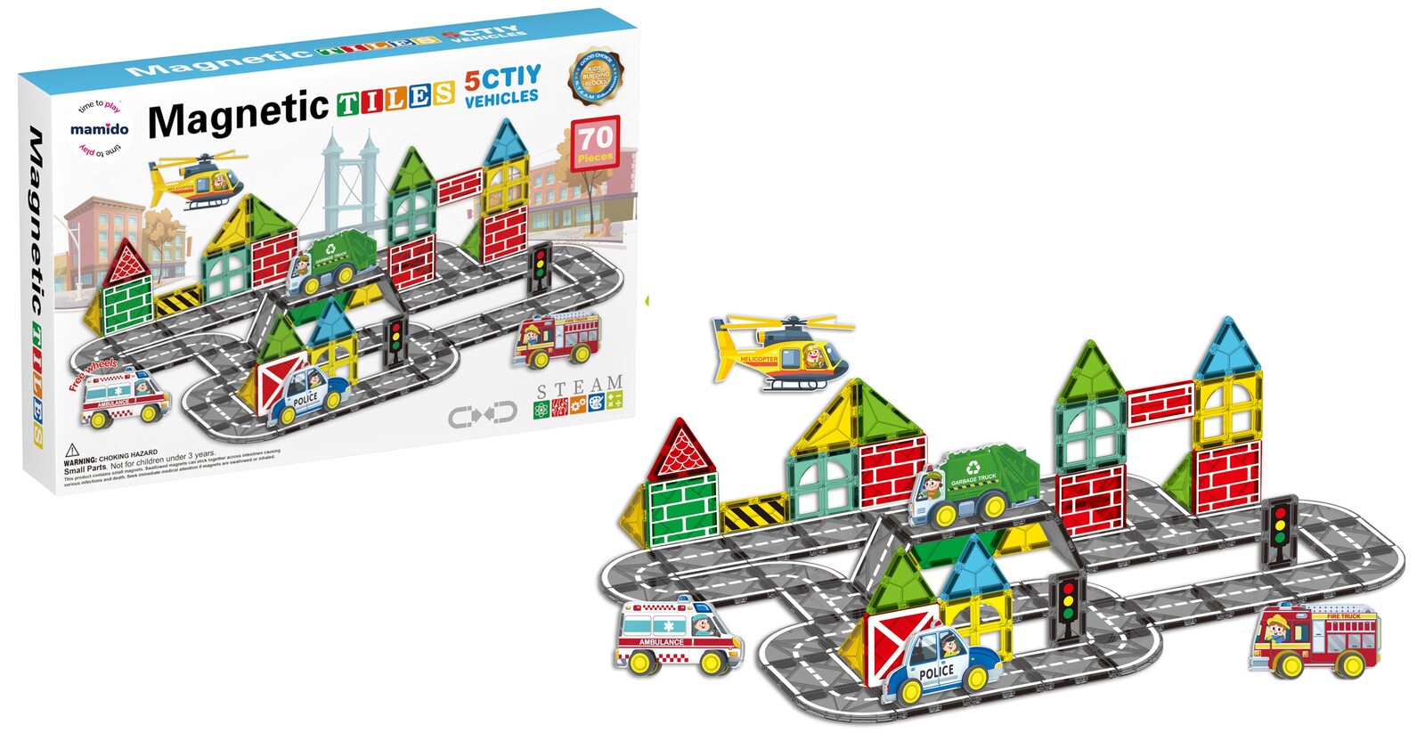 Mamido Mamido Magnetická stavebnice město 70 dílů City Road